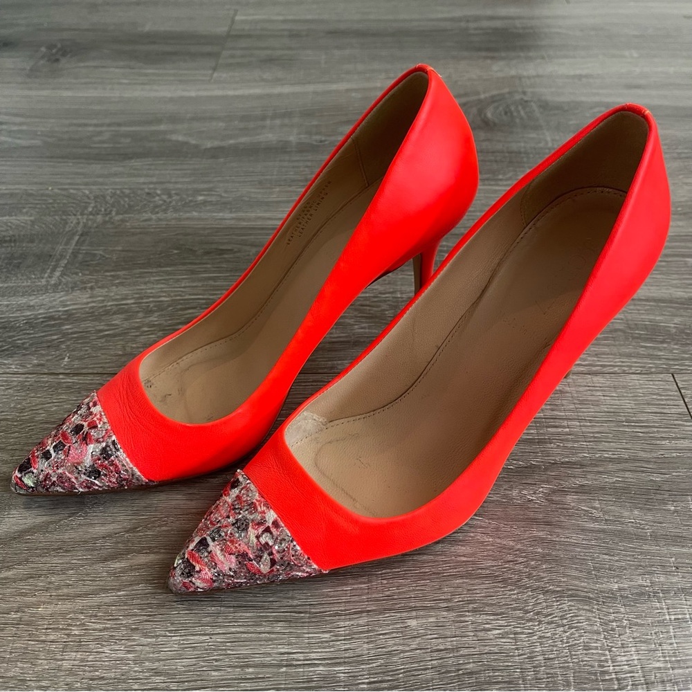 J. Crew Elsie Fabric Cap Toe Heels Neon Leather 7